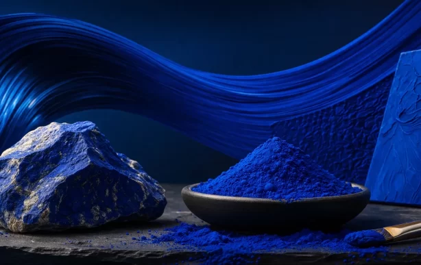 Blue pigment still life composition